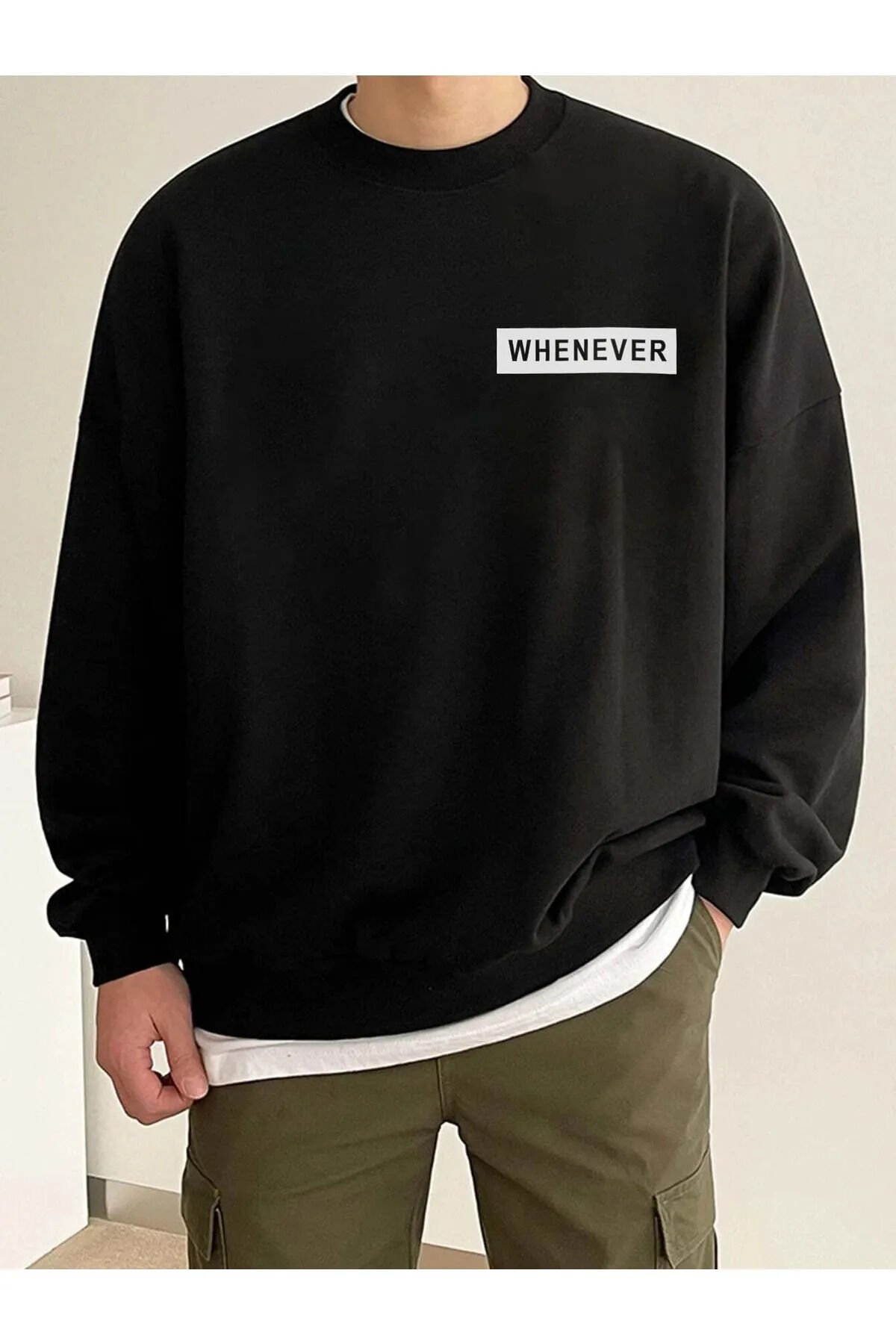 Sweatshirt ''WHENEVER'' Baskılı Bisiklet Yaka