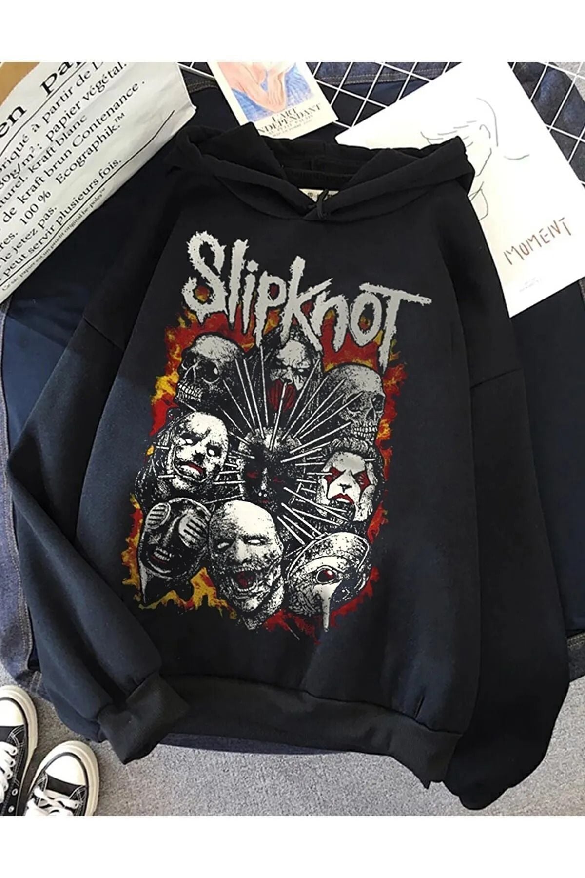 Slipknot Baskılı Siyah Kapşonlu Sweatshirt Unisex