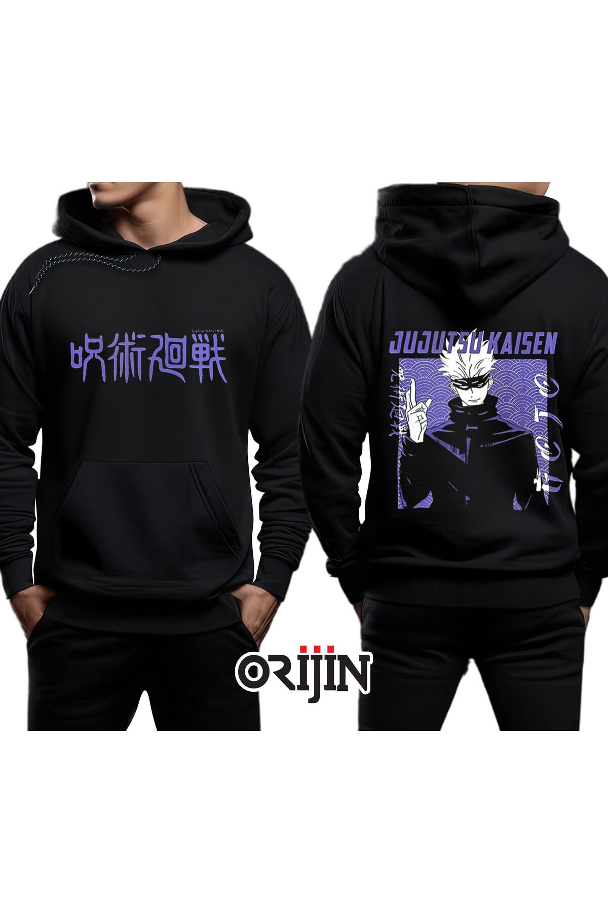 Jujutsu Kaisen Satoru Gojo Ön Arka Baskılı Kapşonlu Sweatshirt