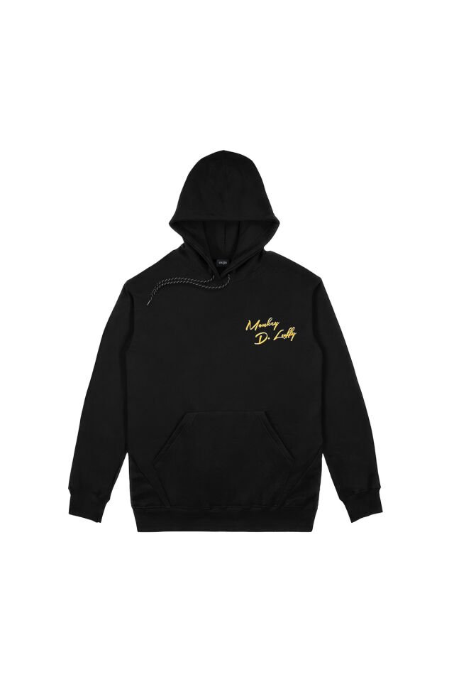 One Piece Monkey D. Luffy Ön Arka Baskılı Siyah Kapşonlu Sweatshirt