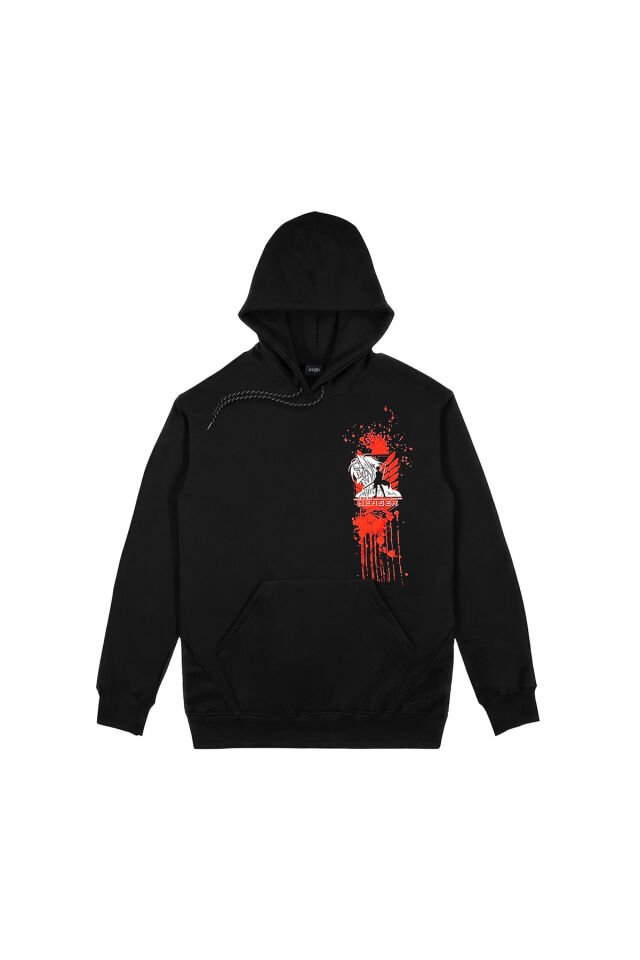 Attack on Titan Eren Yeager Ön Arka Baskılı Siyah Kapşonlu Sweatshirt