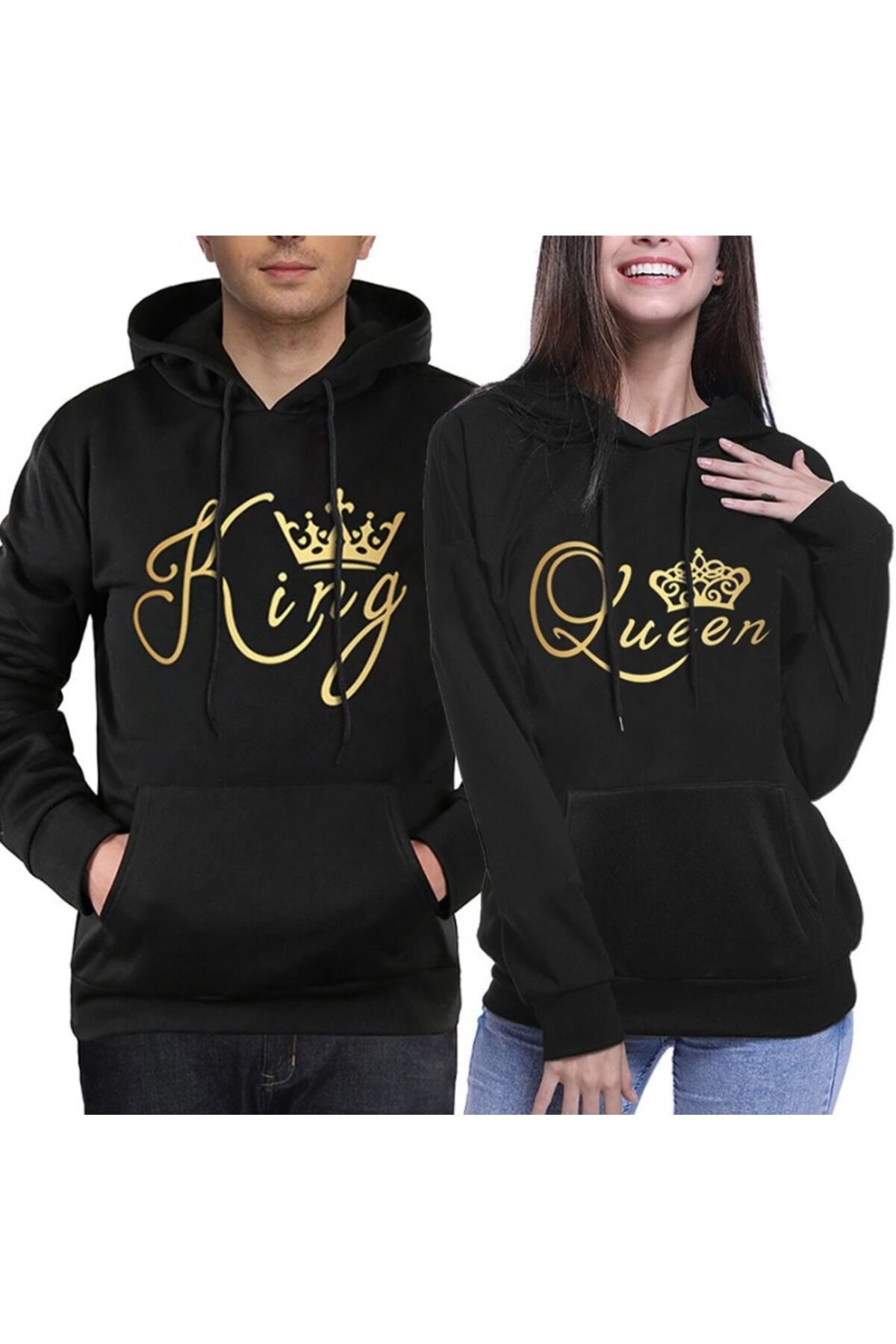 King Queen Kapüşonlular, Baskılı Oversize Sweatshirt, çiftler için sweatshirt