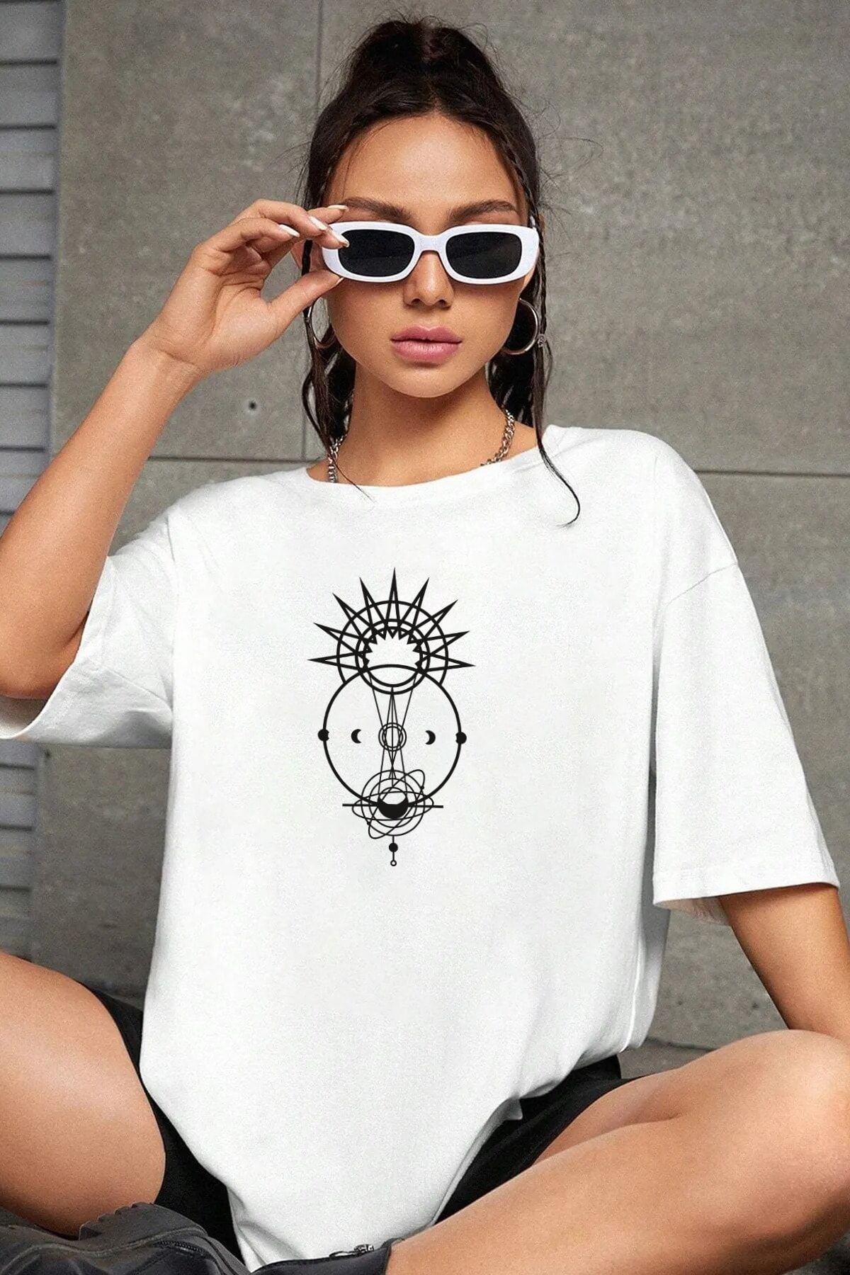 Unisex Baskı Detaylı Oversize Basit T-Shirt