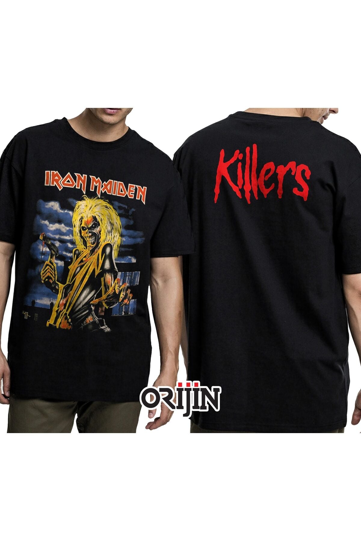 Iron Maiden Killers Ön Arka Baskılı Unisex Siyah Tshirt