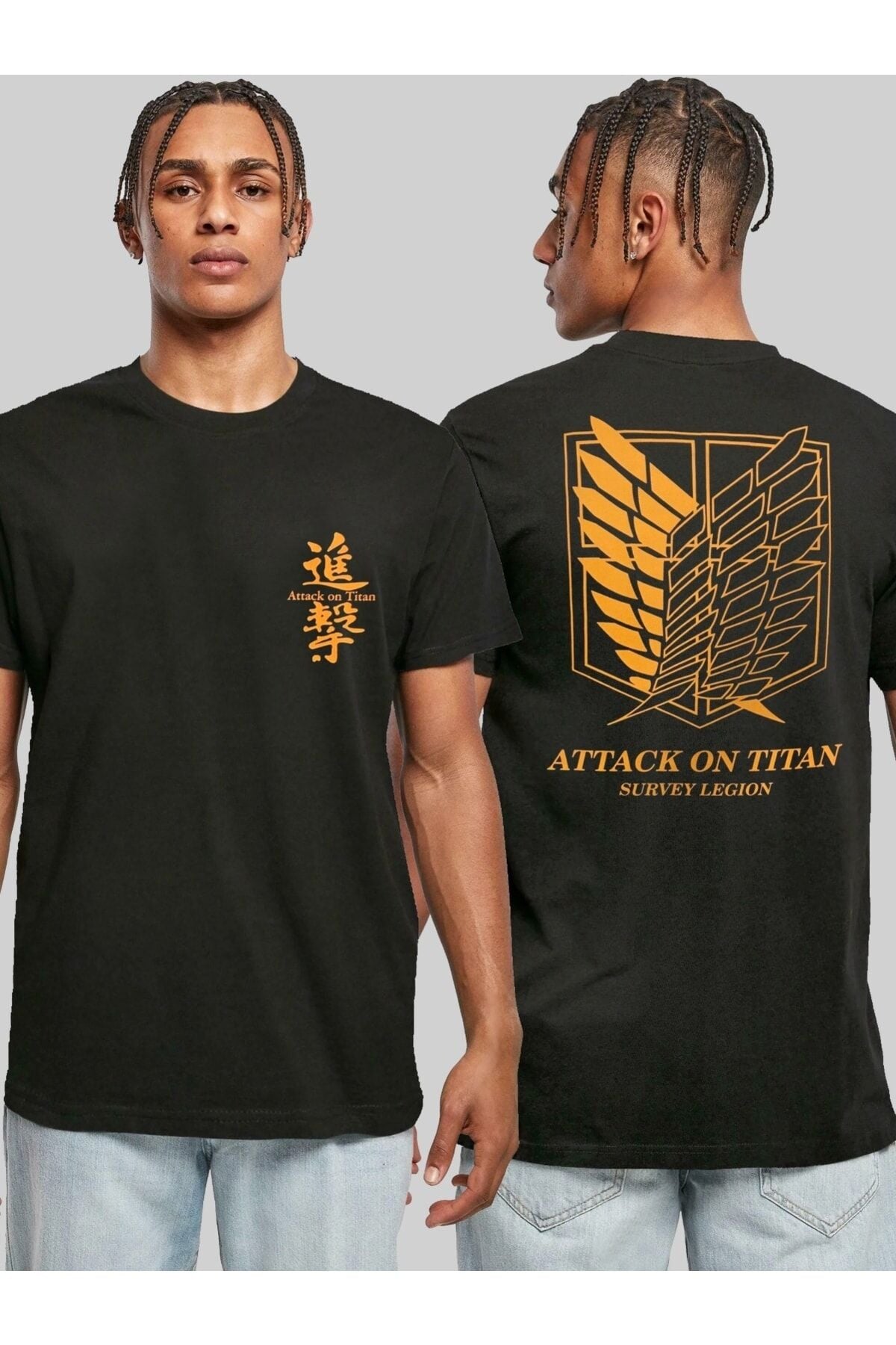 Attack On Titan Survey Legion Ön Arka Baskılı Unisex Siyah Tshirt