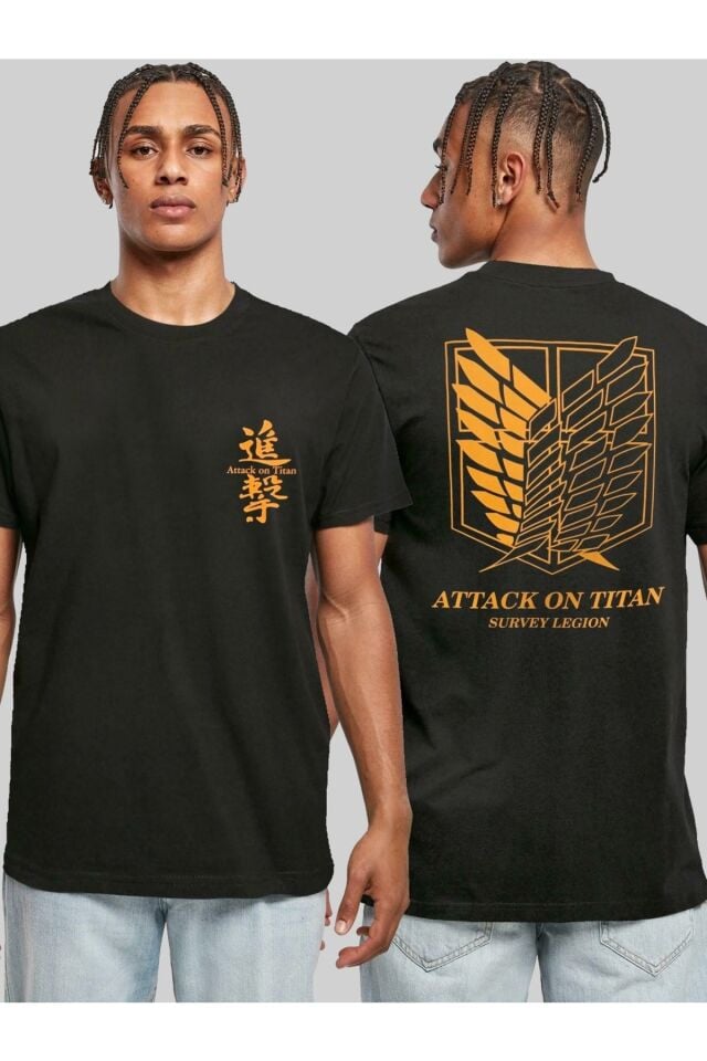 Attack On Titan Survey Legion Ön Arka Baskılı Unisex Siyah Tshirt