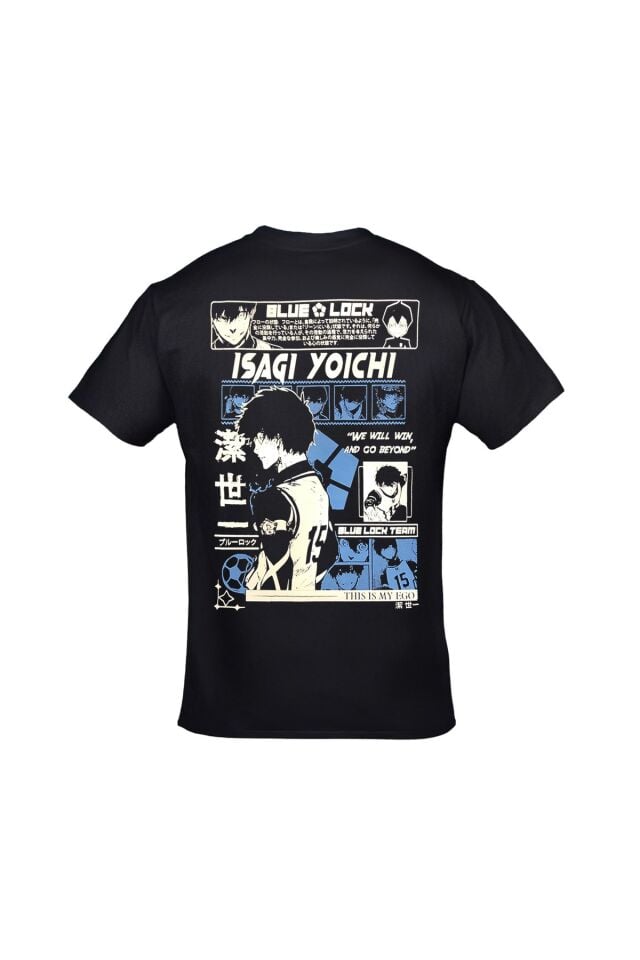 Blue Lock Isagi Yoichi Ön Arka Baskılı Unisex Siyah Tshirt