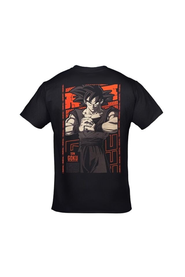 Dragon Ball Son Goku Ön Arka Baskılı Unisex Siyah Tshirt