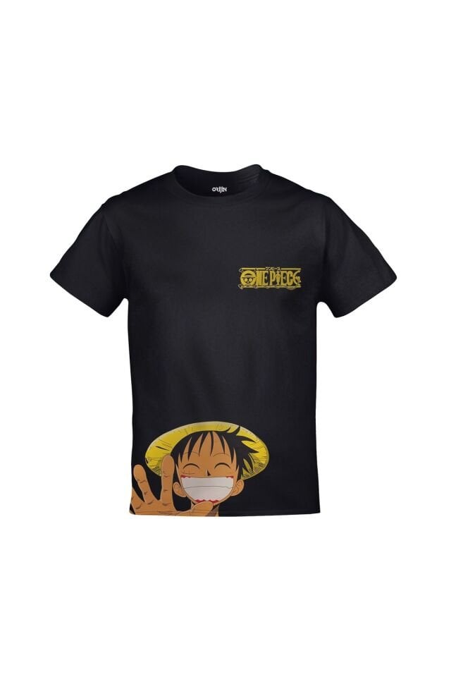 One Piece Monkey D. Luffy Smile Ön Arka Baskılı Unisex Siyah Tshirt