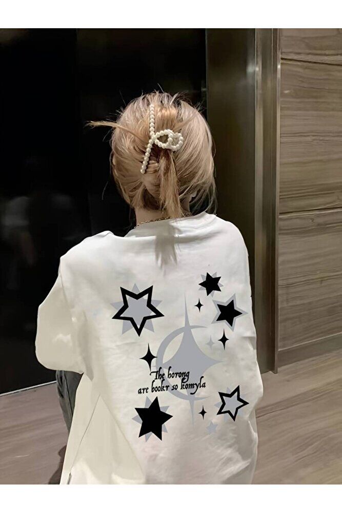 Pinterest Yıldız (Star)  Baskılı Oversize Unisex Kısa Kollu Tshirt