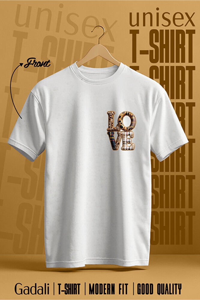 Unisex Leopar Kumaş Görünüm Baskılı Günlük T-Shirt