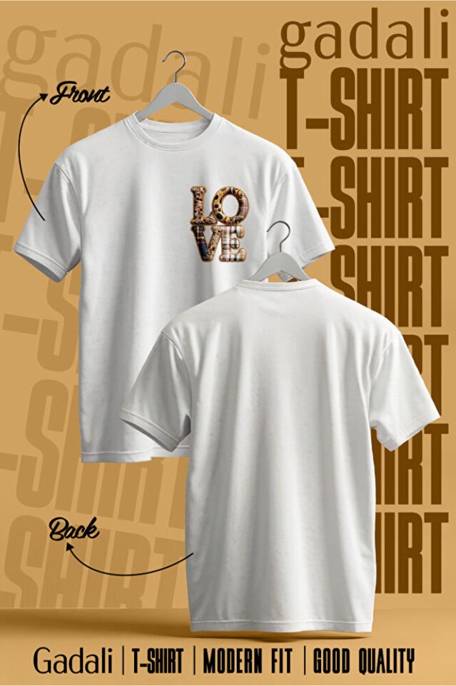 Unisex Leopar Kumaş Görünüm Baskılı Günlük T-Shirt