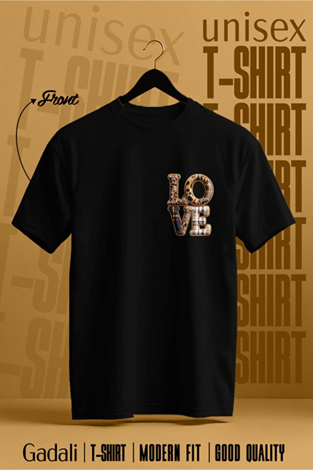 Unisex Leopar Kumaş Görünüm Baskılı Günlük T-Shirt