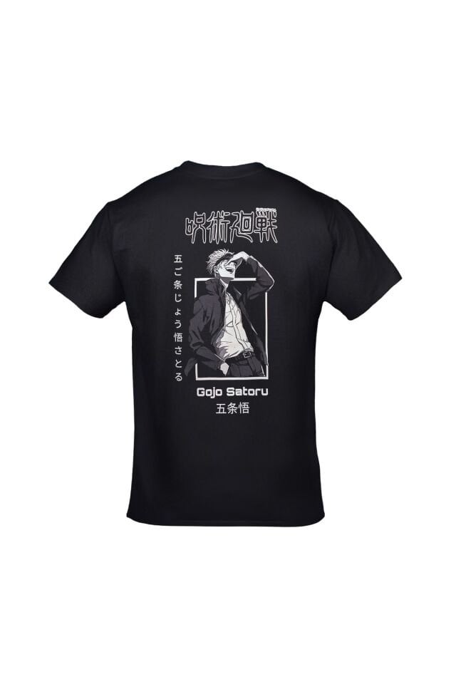 Jujutsu Kaisen Gojo Satoru Ön Arka Baskılı Unisex Siyah Tshirt