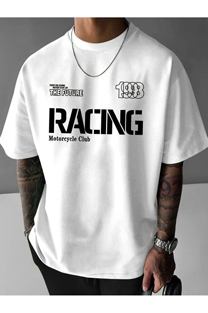 Motorcu Yarış Klubü Baskılı Oversize Unisex Kısa Kollu Tshirt