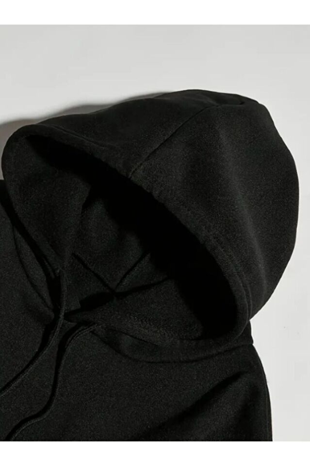 Sokak Giyim Tarzı Gangstar Baskılı Kadın/Erkek Unisex Oversize Kapüşonlu 3iplik Siyah Sweatshirt