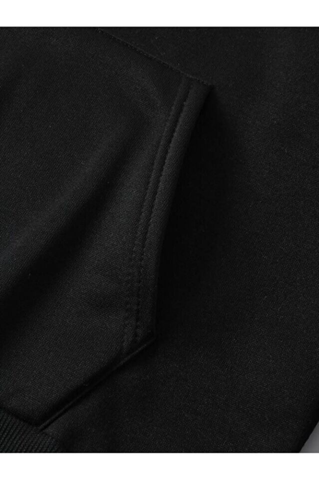 Sokak Giyim Tarzı Gangstar Baskılı Kadın/Erkek Unisex Oversize Kapüşonlu 3iplik Siyah Sweatshirt