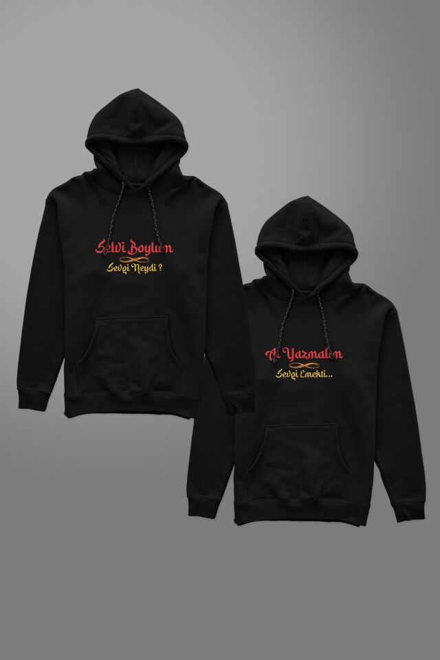 Sevgili Kombini Sevgililer Günü 2 Adet Tasarım Yeşilçam Selvi Boylum Hoodie Sweatshirt Kanguru Cepli