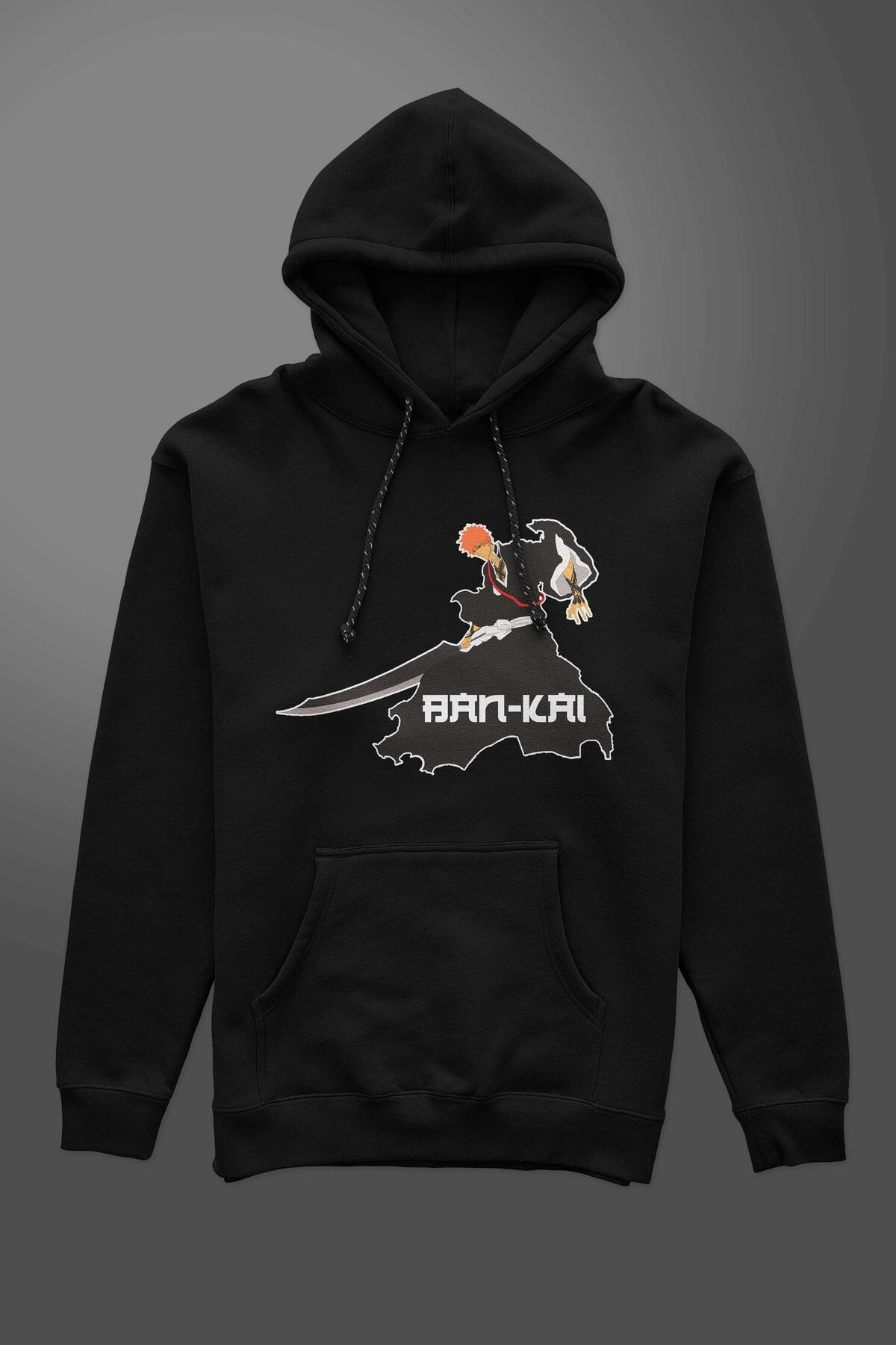 Anime Baskılı Unisex Cepli Oversize Kapüşonlu Sweatshirt Hoodie Bleach Ichigo