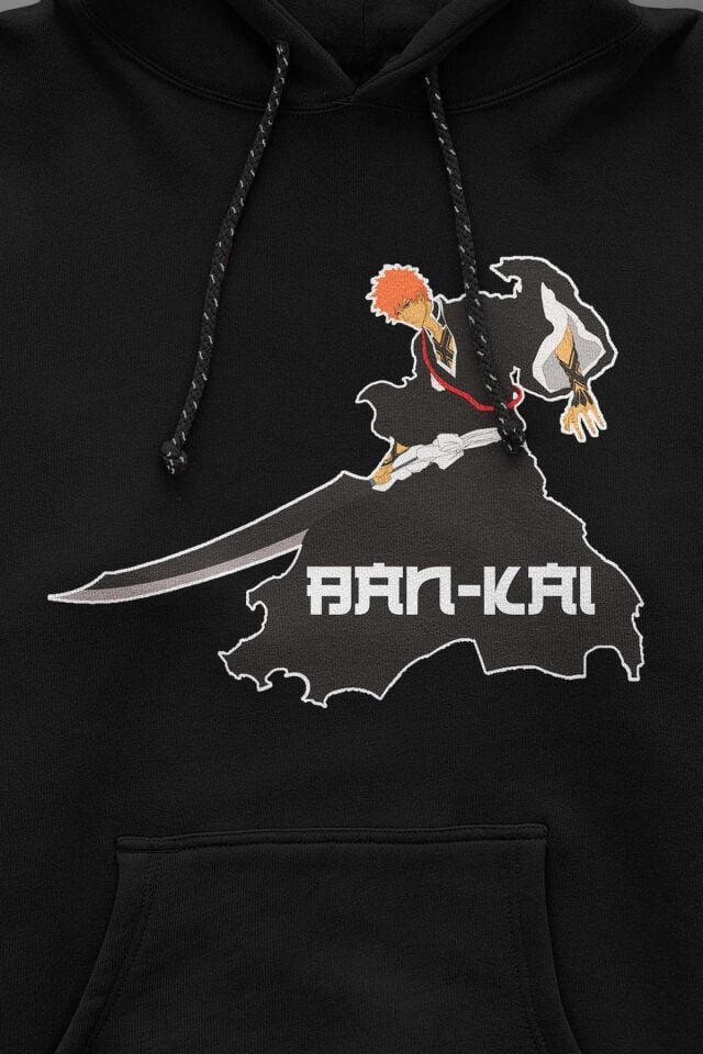 Anime Baskılı Unisex Cepli Oversize Kapüşonlu Sweatshirt Hoodie Bleach Ichigo