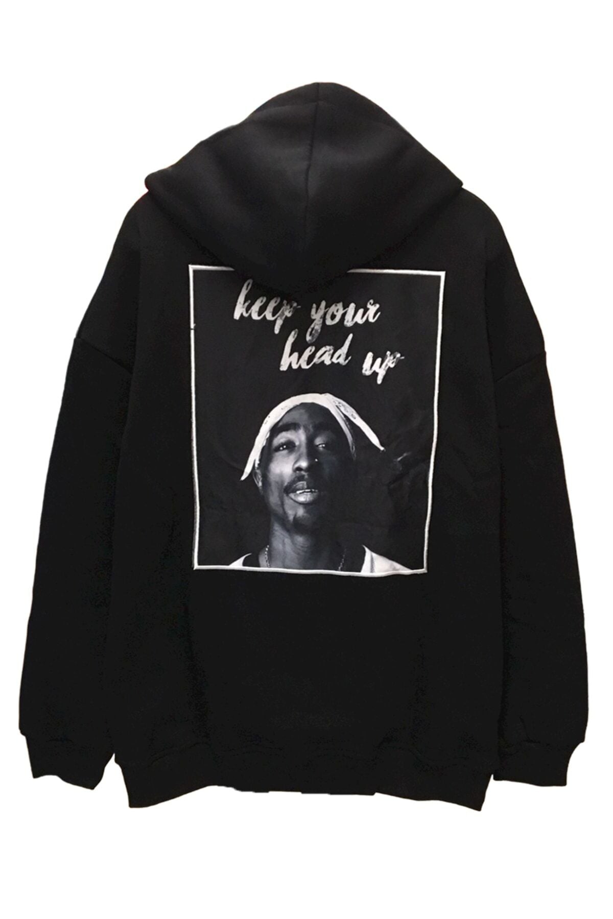 Unisex Oversize Hip Hop Tupac Shakur Sırt Baskılı Kapüşonlu Sweatshirt