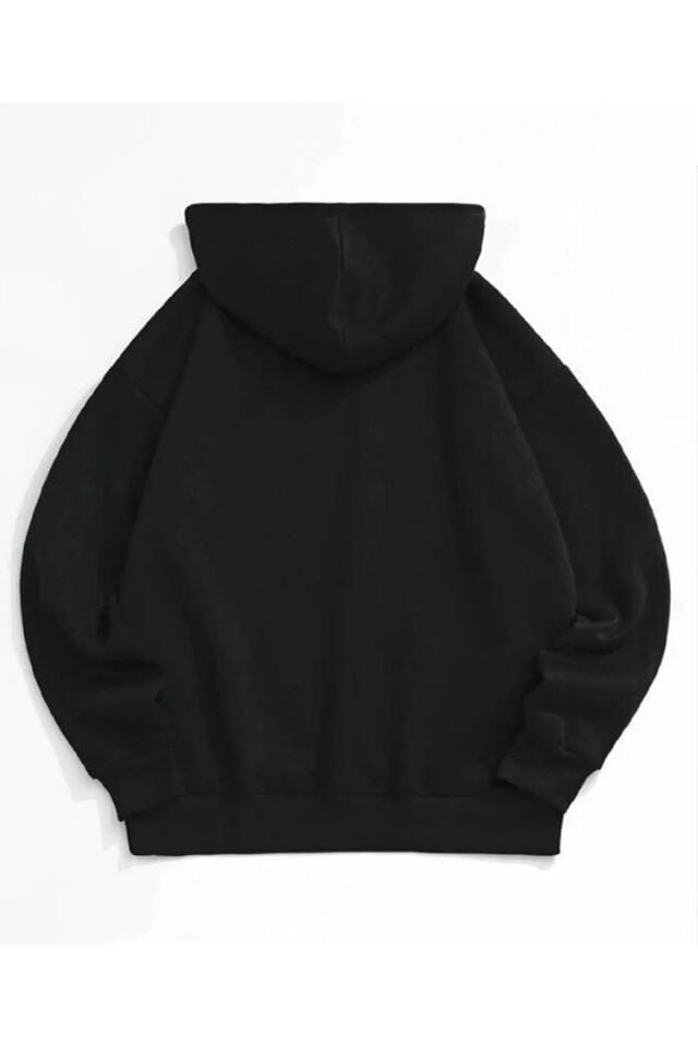 Siyah Broklyn Baskılı Oversize Kapüşonlu Swetshirt