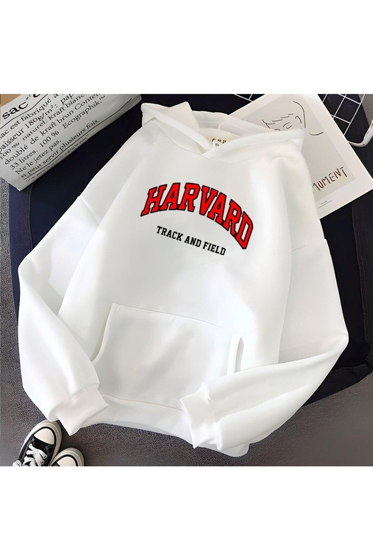 Harvard Baskılı Unisex 3 Iplik Kalın Şardonlu Oversize Kapüşonlu ( Tam Beden Alınız )