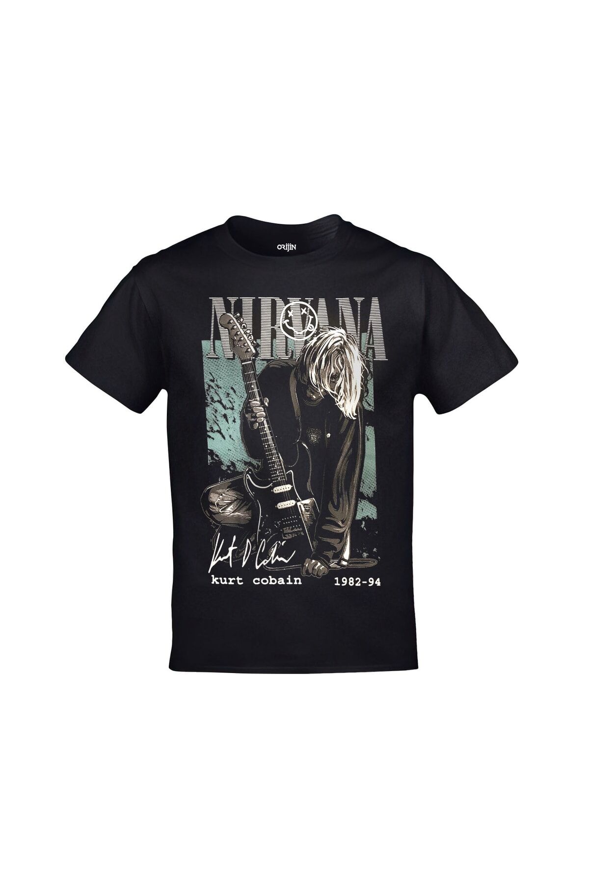 Nirvana Kurt Cobain 1982-94 Baskılı Unisex Siyah Tshirt