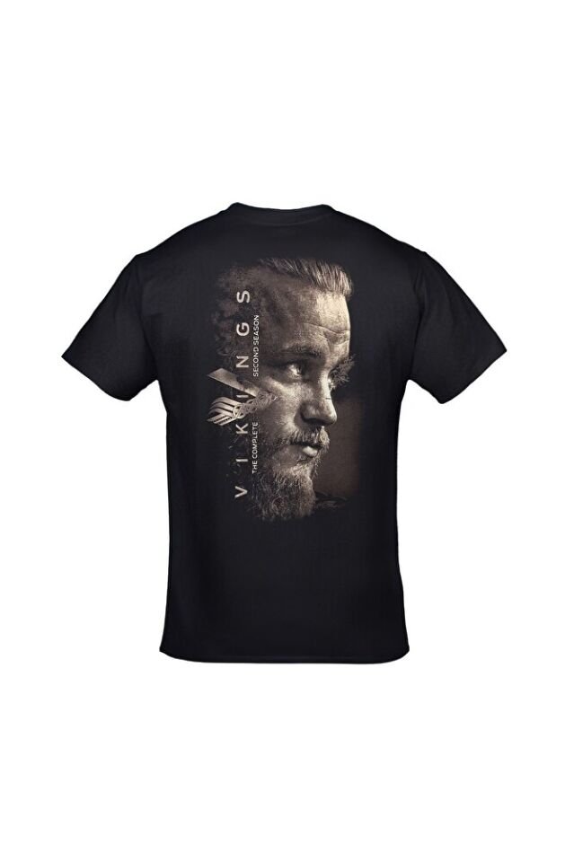 Vikings Ragnar Lothbrok Ön Arka Baskılı Unisex Siyah Tshirt