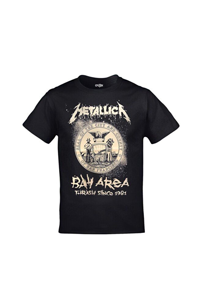 Unisex Siyah Metallica - Bay Area Baskılı Tshirt