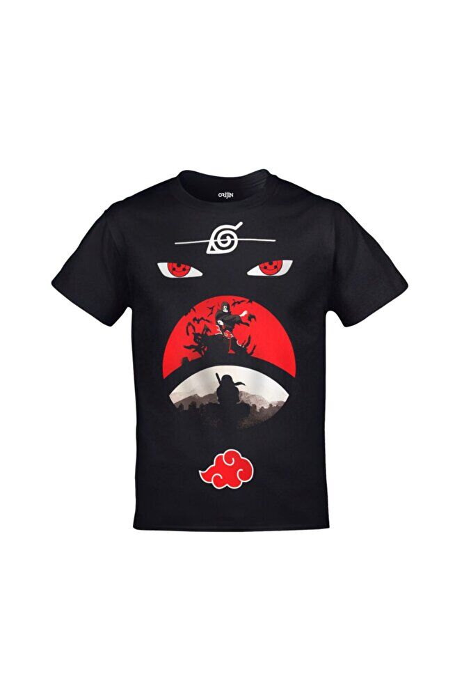 Naruto Itachi Uchiha Sasuke Baskılı Unisex Siyah Tshirt