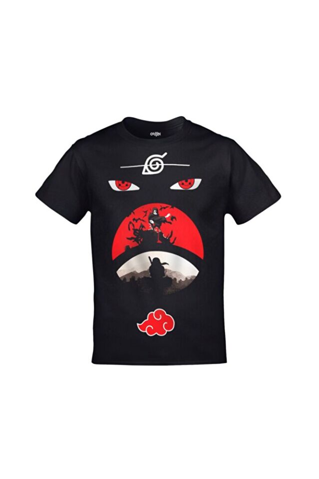 Naruto Itachi Uchiha Sasuke Baskılı Unisex Siyah Tshirt