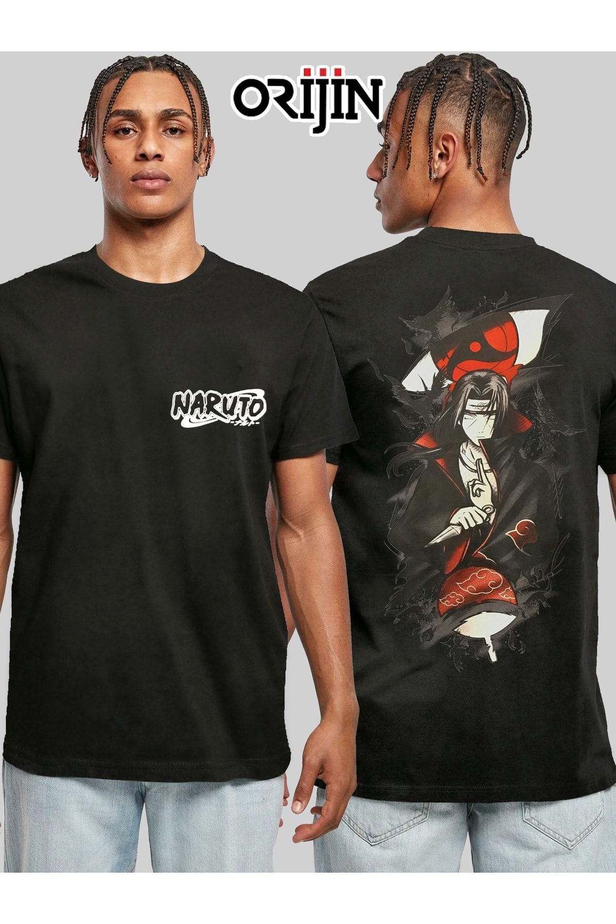 Naruto Akatsuki Itachi Uchiha Crows Baskılı Unisex Siyah Tshirt