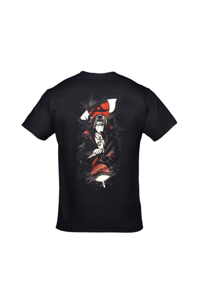 Naruto Akatsuki Itachi Uchiha Crows Baskılı Unisex Siyah Tshirt