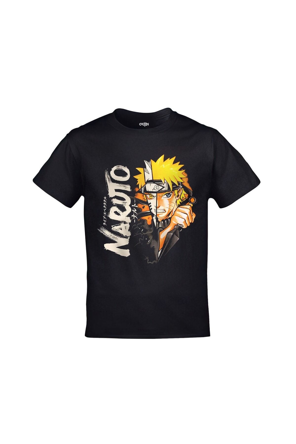 Naruto Split Face Baskılı Unisex Siyah Tshirt