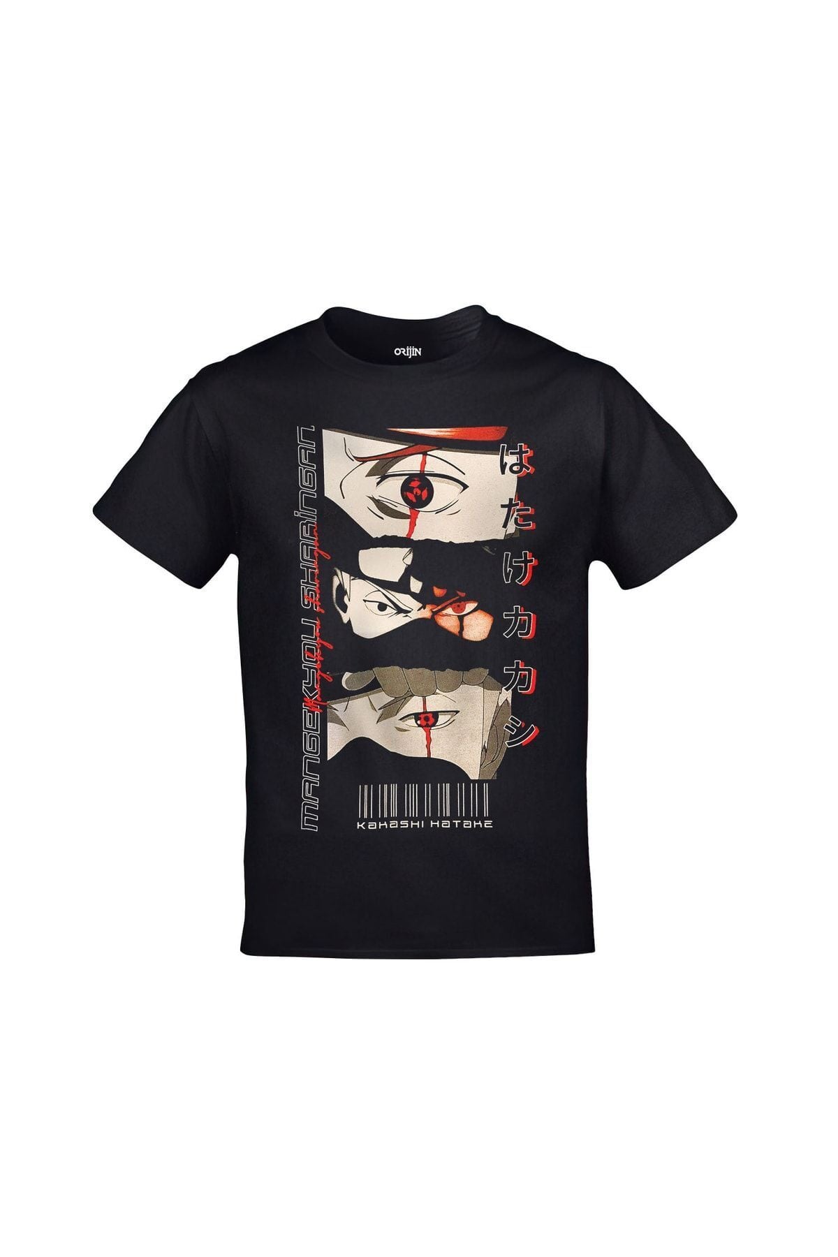 Naruto Kakashi Hatake Mangekyou Sharingan Baskılı Unisex Siyah Tshirt
