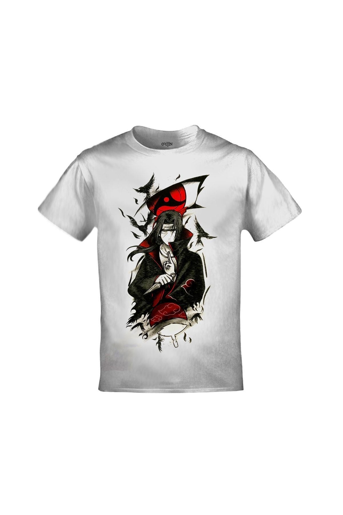 Naruto Akatsuki Itachi Uchiha Crows Baskılı Unisex Beyaz Tshirt