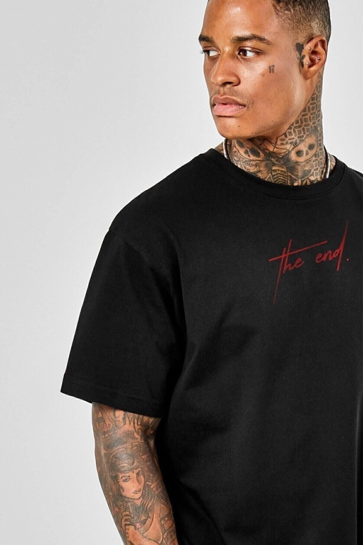 Unisex The End Baskılı Oersize Penye T-shirt Tişört