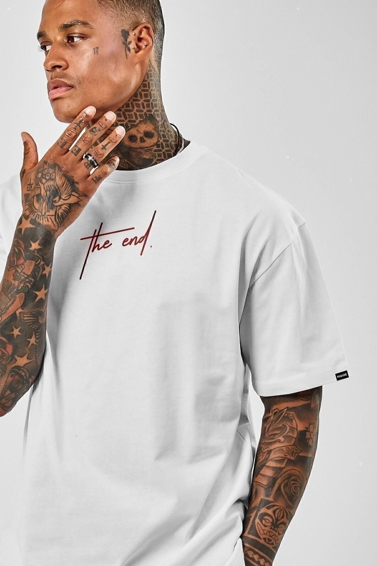 Yeni Sezon Unisex The End Baskılı Oversize Tshirt