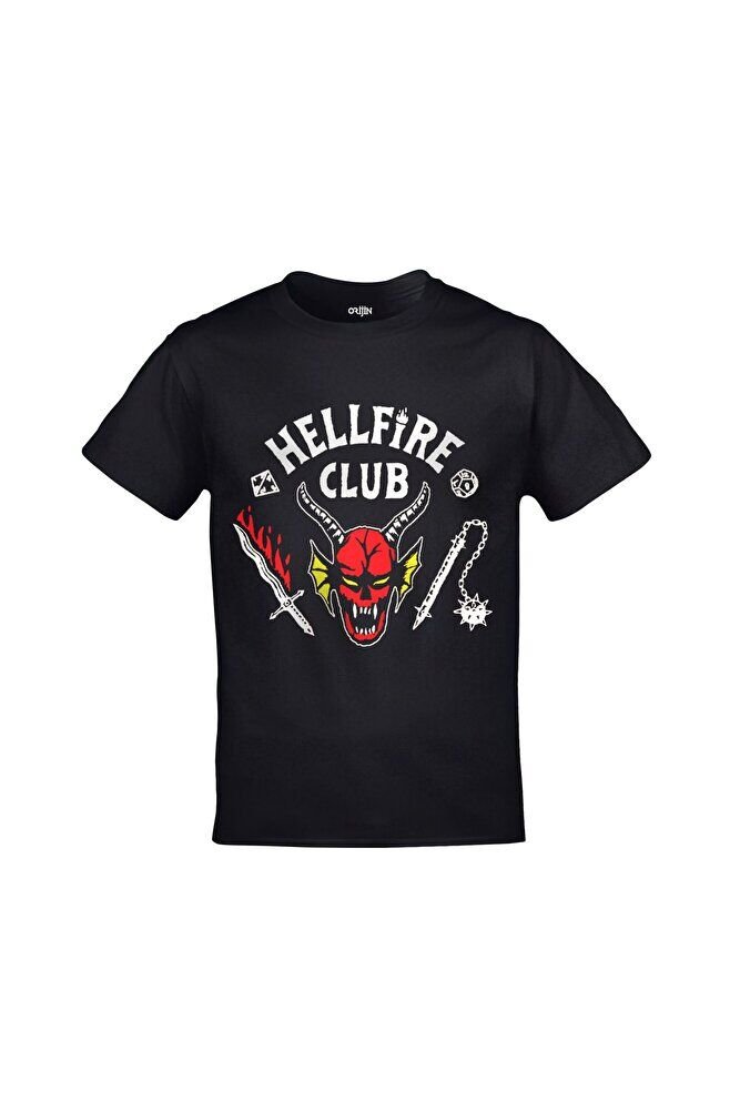 Stranger Things Hellfire Club Baskılı Unisex Siyah Tshirt