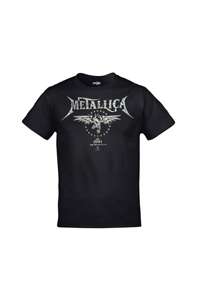 Unisex Siyah Metallica Est 1981 Baskılı Tshirt