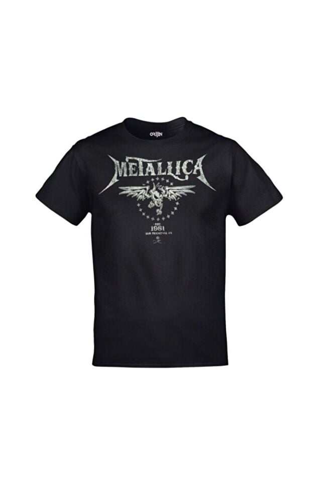 Unisex Siyah Metallica Est 1981 Baskılı Tshirt