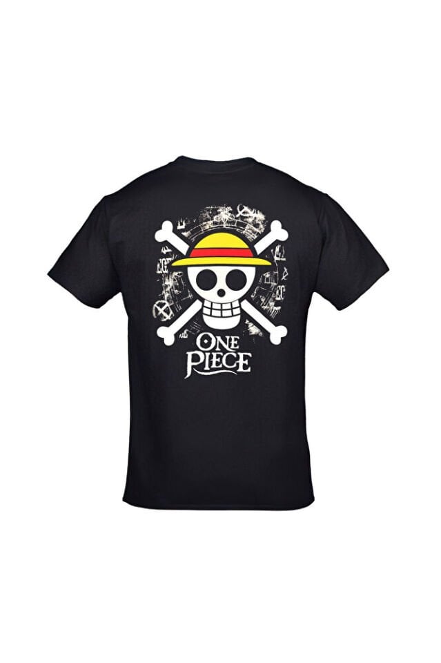 One Piece Flag Unisex Ön Arka Baskılı Siyah Tshirt