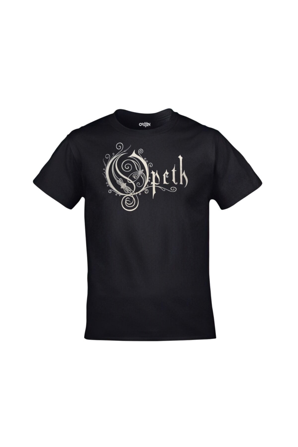 Unisex Siyah Opeth Logo Yazı Baskılı Tshirt
