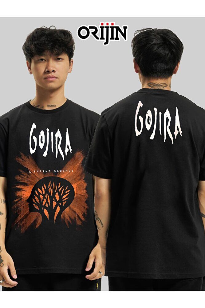 Gojira L'enfant Sauvage Ön Arka Baskılı Unisex Siyah Tshirt