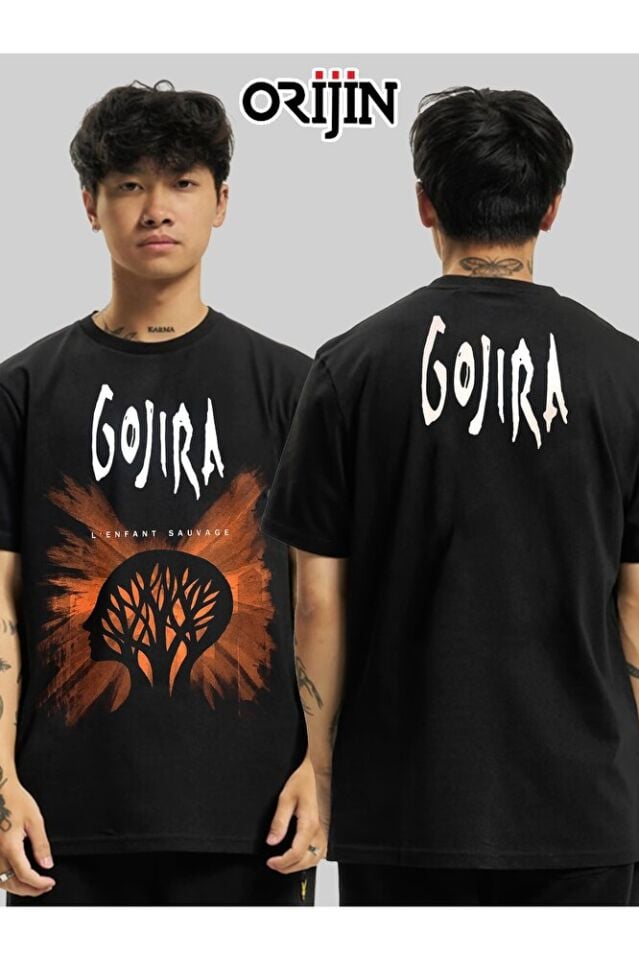 Gojira L'enfant Sauvage Ön Arka Baskılı Unisex Siyah Tshirt