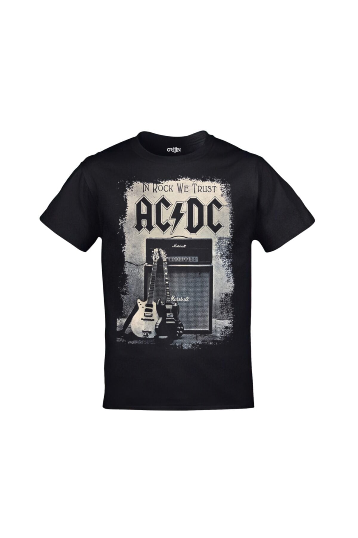 Unisex Siyah Ac Dc In Rock We Trust Baskılı Tshirt
