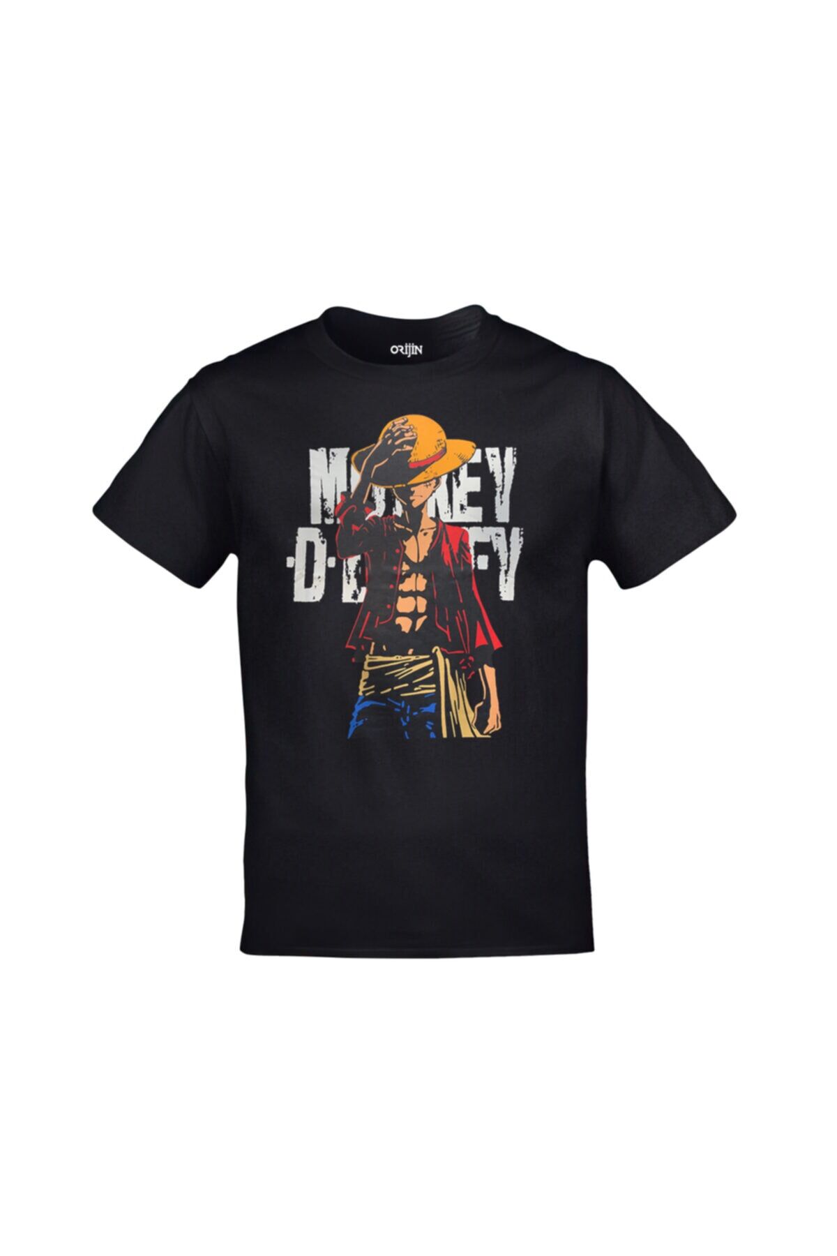 Unisex Siyah One Piece Monkey D. Luffy Arka Yazılı Baskılı Tshirt