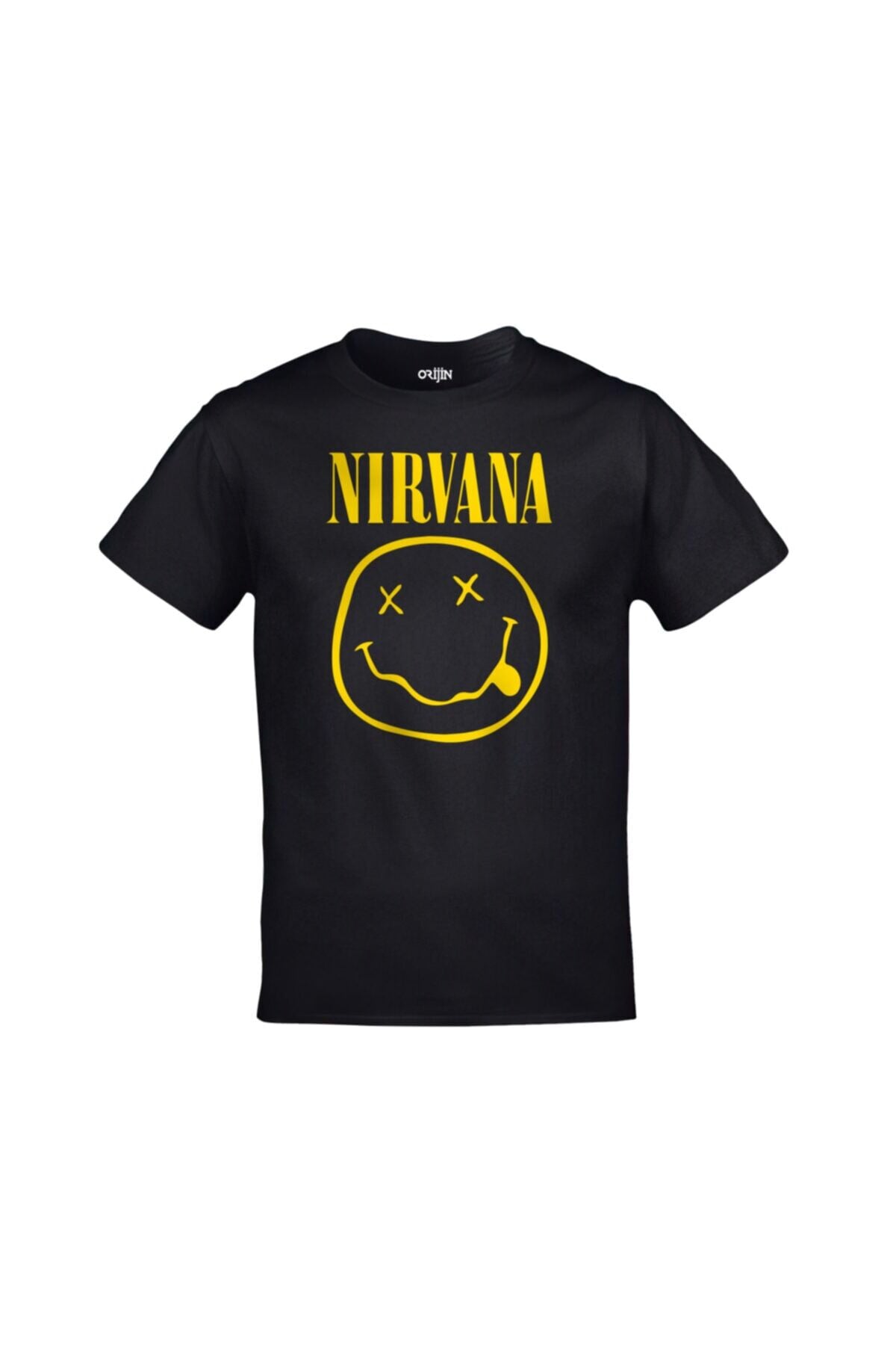 Unisex Siyah Nirvana Smile Logo Baskılı Tshirt