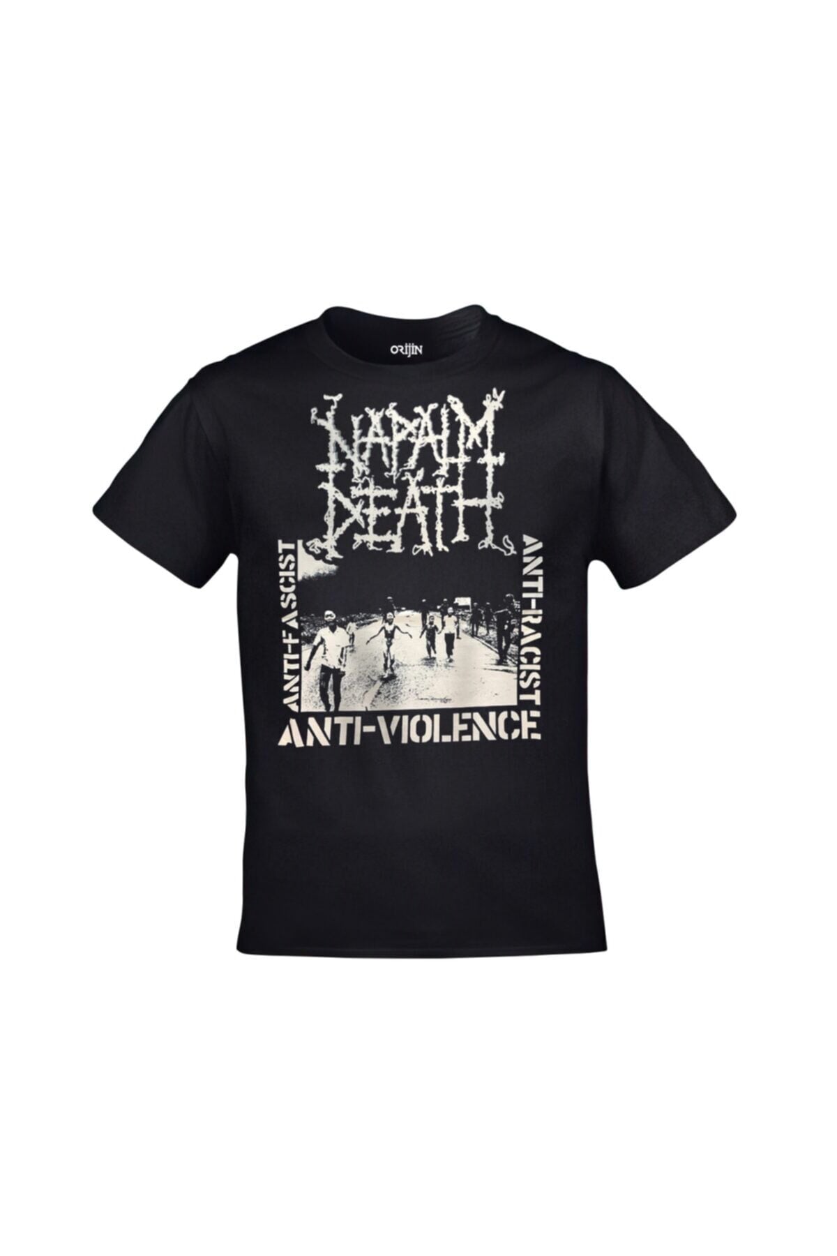 Unisex Siyah Napalm Death Anti Violence Smash Oppression Baskılı Tshirt